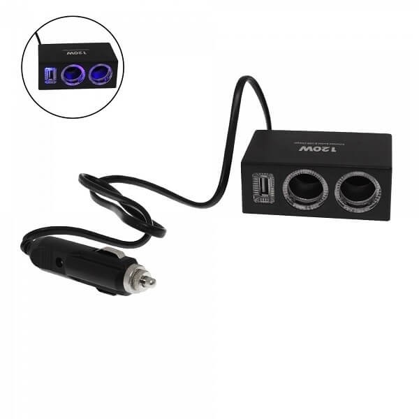 Πολύπριζο Aυτοκινήτου με 2 Παροχές & 2 USB 1A - Car Socket Splitter