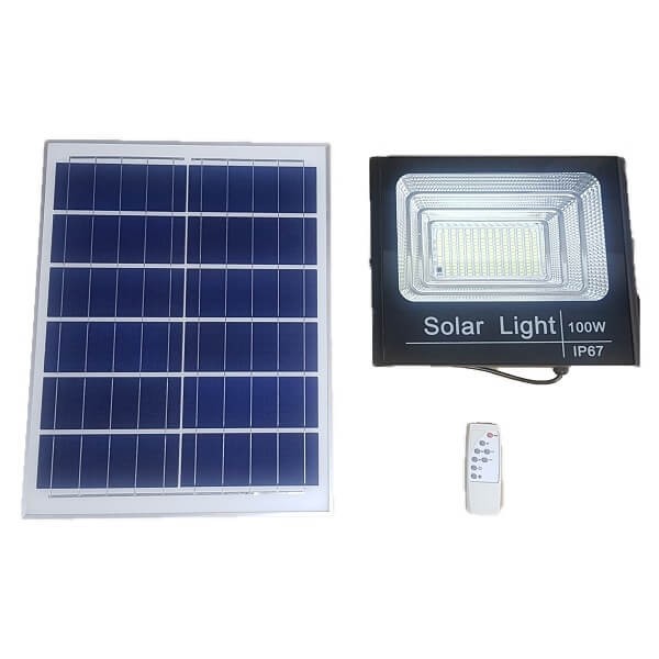 Ηλιακός Προβολέας IP67 100W - Τηλεχειριστήριο & Ηλεκτρονικό Διακόπτη - Μπαταρίες LiFePO4