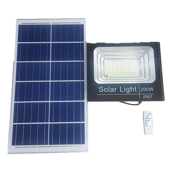 Ηλιακός Προβολέας IP67 200W - Τηλεχειριστήριο & Ηλεκτρονικό Διακόπτη - Μπαταρίες LiFePO4
