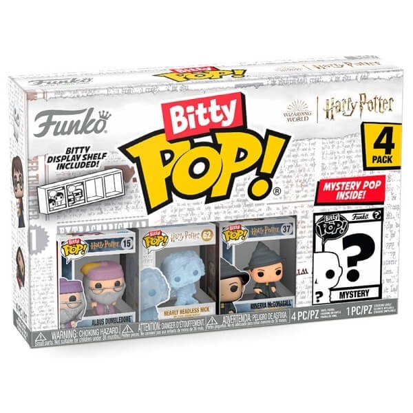 Funko Bitty POP! Harry Potter - Albus Dumbledore, Nearly Headless Nick, Minerva McGonagall & Chase Mystery 4-Pack Vinyl Figures