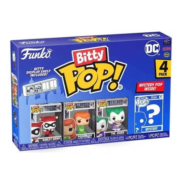 Funko Bitty POP! Heroes - Harley Quinn, The Joker, Poison Ivy & Chase Mystery 4-Pack Vinyl Figures