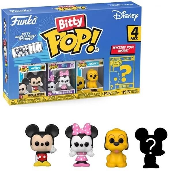 Funko Bitty POP! Disney - Mickey Mouse, Minnie Mouse (pink dress), Pluto & Chase Mystery 4-Pack Vinyl Figures