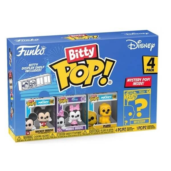 Funko Bitty POP! Disney - Mickey Mouse, Minnie Mouse (pink dress), Pluto & Chase Mystery 4-Pack Vinyl Figures