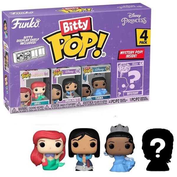Funko Bitty POP! Disney Princess - Ariel, Mulan, Tiana & Chase Mystery 4-Pack Vinyl Figures