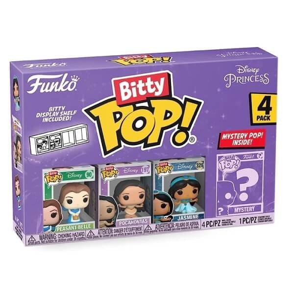 Funko Bitty POP! Disney Princess - Peasant Belle, Pocahontas, Jasmine & Chase Mystery 4-Pack Vinyl Figures