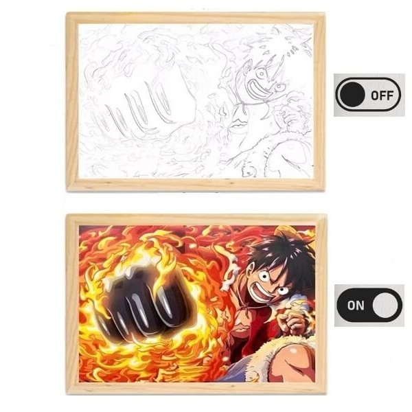 Διακοσμητικό Φωτιστικό LED με Ξύλινη Κορνίζα One Piece Luffy Gear Two 23x32cm