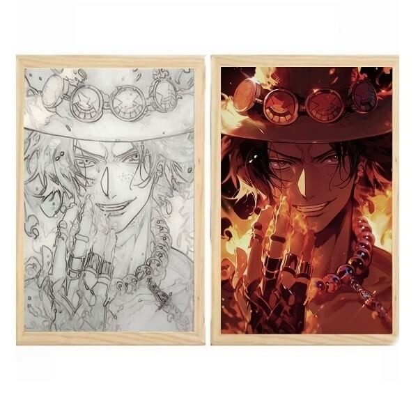 Διακοσμητικό Φωτιστικό LED με Ξύλινη Κορνίζα One Piece Portgas D. Ace 23x32cm