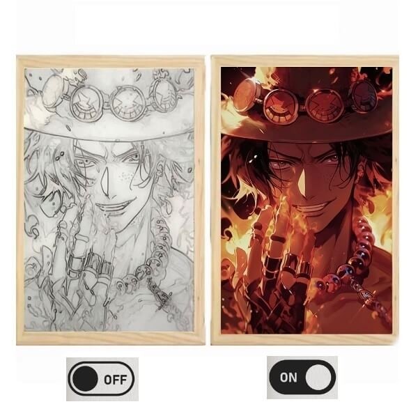 Διακοσμητικό Φωτιστικό LED με Ξύλινη Κορνίζα One Piece Portgas D. Ace 23x32cm