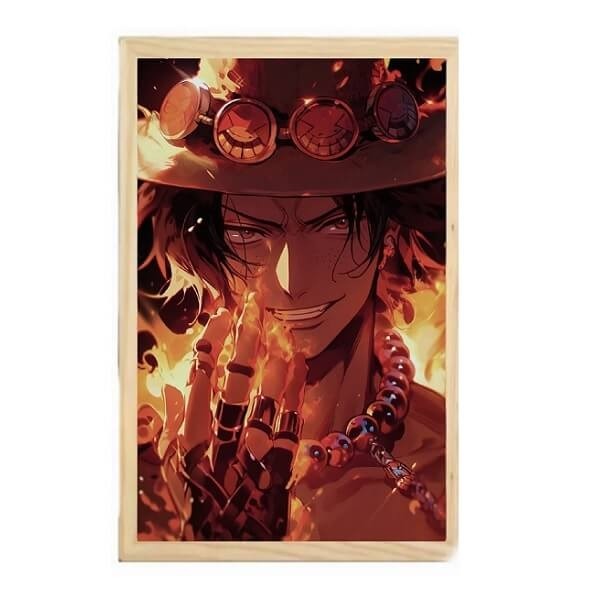 Διακοσμητικό Φωτιστικό LED με Ξύλινη Κορνίζα One Piece Portgas D. Ace 23x32cm