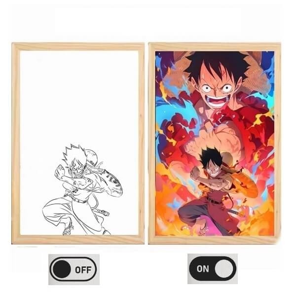 Διακοσμητικό Φωτιστικό LED με Ξύλινη Κορνίζα One Piece Monky D. Luffy 23x32cm