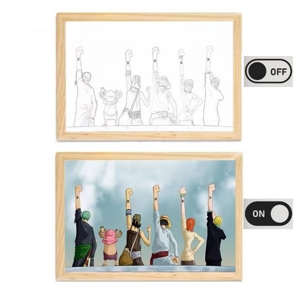 Διακοσμητικό Φωτιστικό LED με Ξύλινη Κορνίζα One Piece Straw Hat Pirates 23x32cm