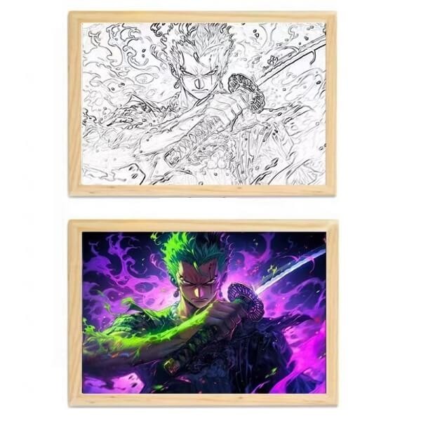 Διακοσμητικό Φωτιστικό LED με Ξύλινη Κορνίζα One Piece Roronoa Zoro 23x32cm