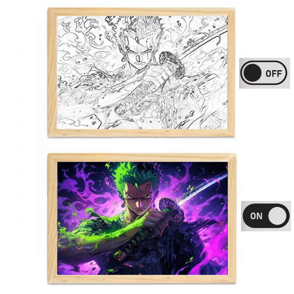 Διακοσμητικό Φωτιστικό LED με Ξύλινη Κορνίζα One Piece Roronoa Zoro 23x32cm