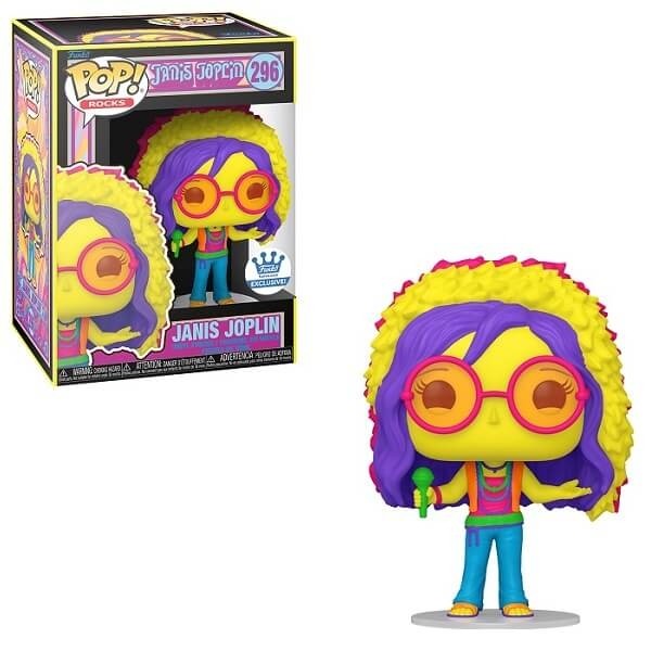 Funko POP Rocks Janis Joplin - Janis Joplin Black Light 296 Vinyl Figure Funko Shop Exclusive