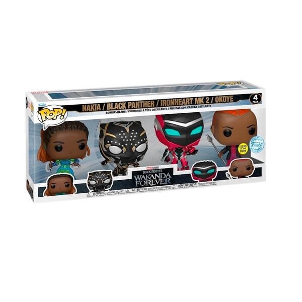 Funko POP Marvel Black Panther Wakanda Forever - Nakia, Black Panther, Ironheart MK2 & Okoye 4-pack Bobble-Heads