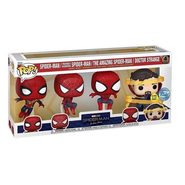 Funko POP Marvel Spider Man No Way Home - Spider-Man, Friendly Neighborhood Spider-Man, The Amazing Spider-Man & Doctor Strange GiTD 4-pack Bobble-Heads