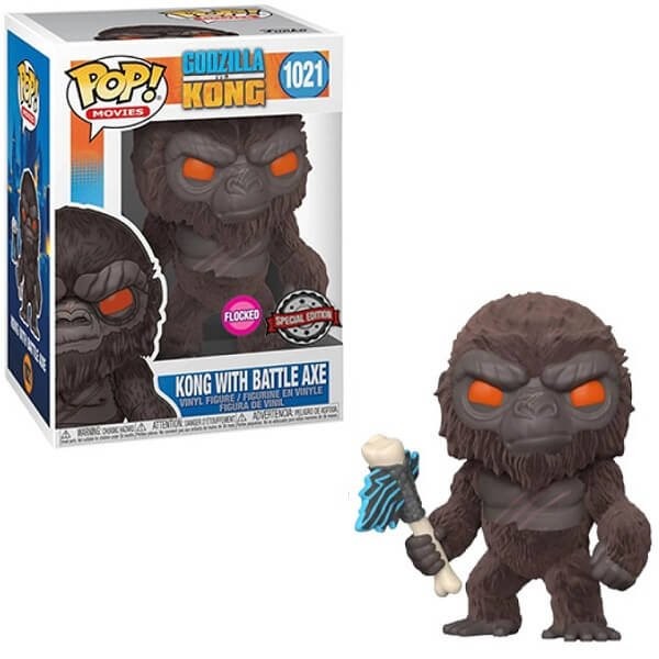 Funko POP Movies Godzilla Vs Kong - Kong With Battle Axe Flocked 1021 Vinyl Figure Special Edition