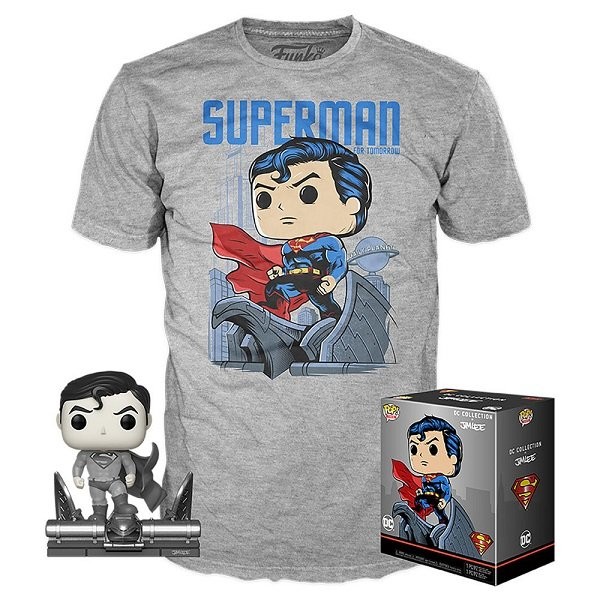Funko Pop Tees Box Heroes Deluxe Jim Lee Collection - Superman 278 Vinyl Figure Exclusive & T-shirt Large