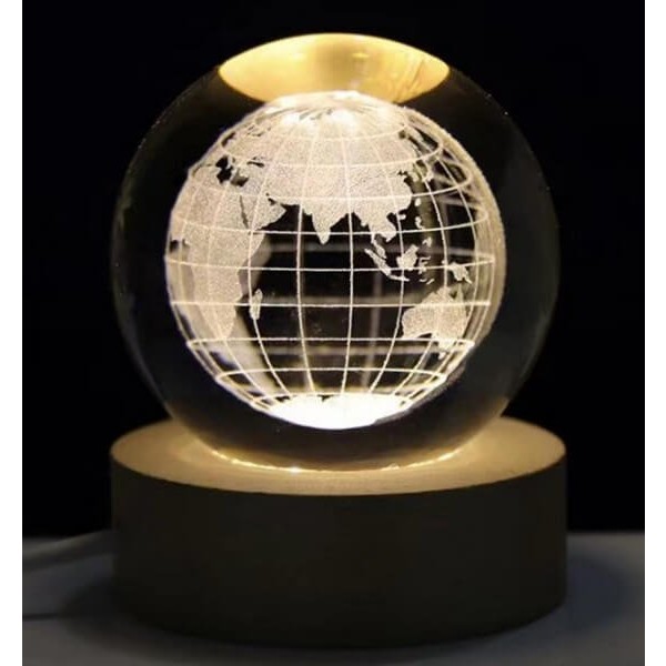 Διακοσμητική Κρυστάλλινη Σφαίρα Φωτάκι Νυχτός Earth Atlas Crystal Ball Night Lamp 8cm