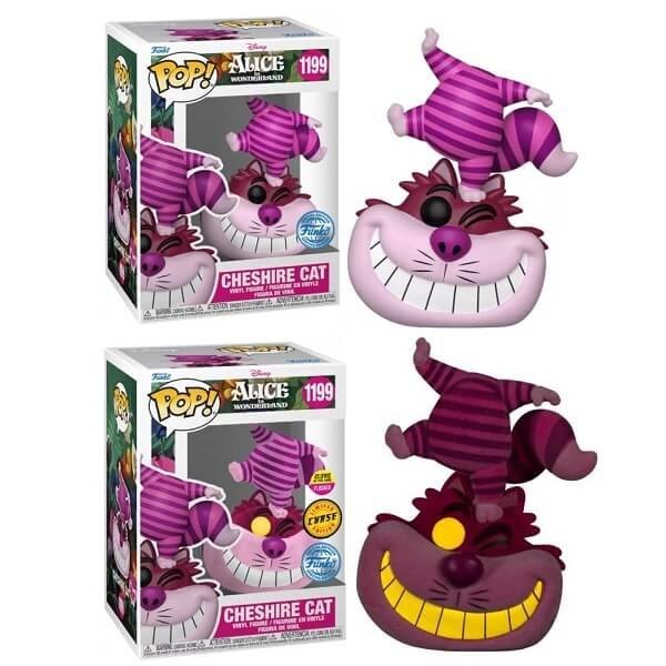 Funko POP Disney Bundle of 2 Alice in Wonderland - Cheshire Cat Flocked GiTD Chase 1199 Vinyl Figure Special Edition