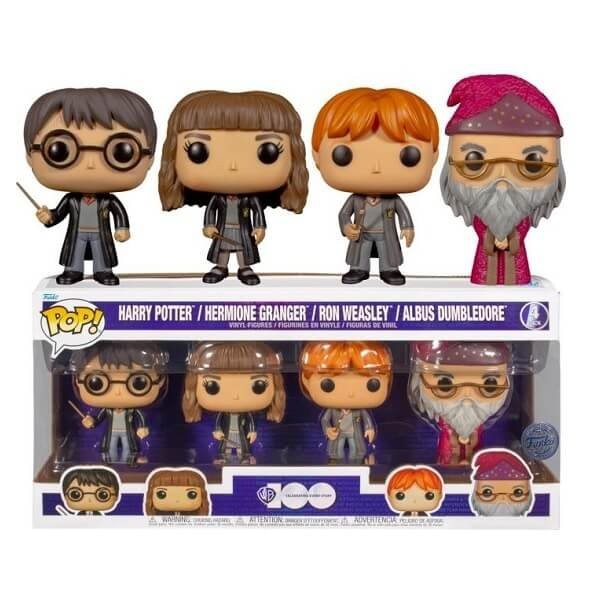 Funko POP WB 100th Anniversary Harry Potter - Harry Potter, Hermione Granger, Ron Weasley, Albus Dumbledore 4-Pack Vinyl Figures Special Edition