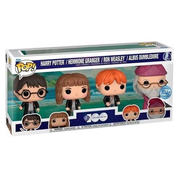 Funko POP WB 100th Anniversary Harry Potter - Harry Potter, Hermione Granger, Ron Weasley, Albus Dumbledore 4-Pack Vinyl Figures Special Edition