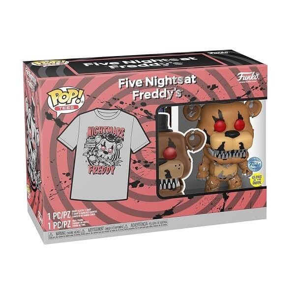 Funko Pop Tees Box Games Five Nights at Freddy's - Nightmare Freddy GiTD 111 Vinyl Figure Exclusive & T-shirt Small