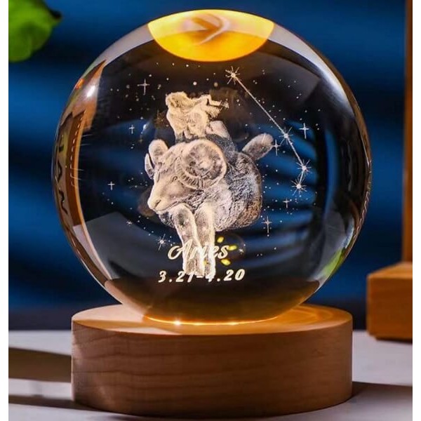 Διακοσμητική Κρυστάλλινη Σφαίρα Φωτάκι Νυχτός Κριός - Aries Crystal Ball Night Lamp 8cm