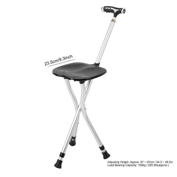 Πτυσσόμενο Κάθισμα Τρίποδο Μπαστούνι Σπαστό Αλουμινίου με Φακό Led