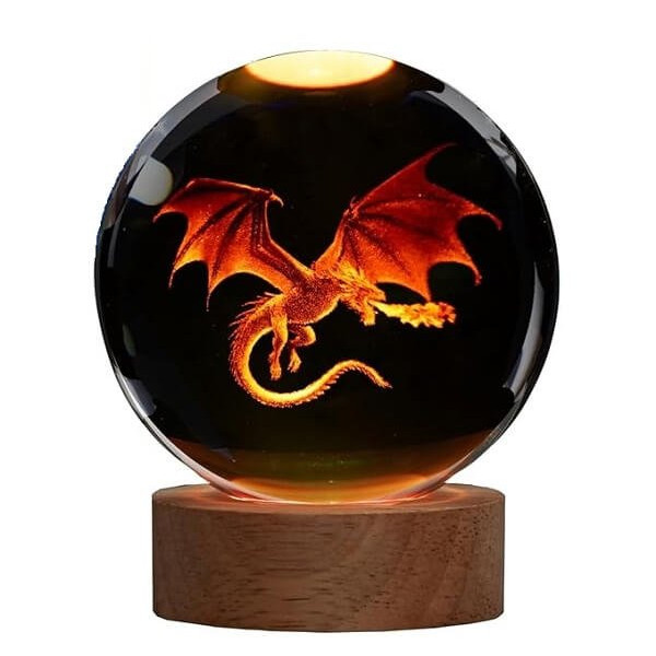Διακοσμητική Κρυστάλλινη Σφαίρα Φωτάκι Νυχτός Dragon Crystal Ball Night Lamp 8cm