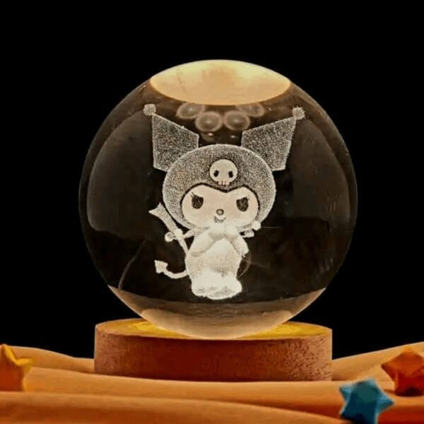 Διακοσμητική Κρυστάλλινη Σφαίρα Φωτάκι Νυχτός Kuromi Crystal Ball Night Lamp 8cm
