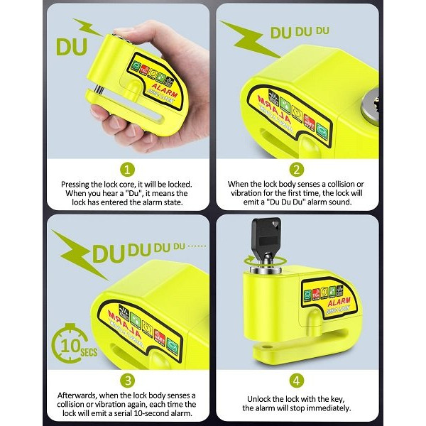 Κλειδαριά Λουκέτο Δισκόφρενου με Συναγερμό 110db Βαρέως Τύπου - Κίτρινο