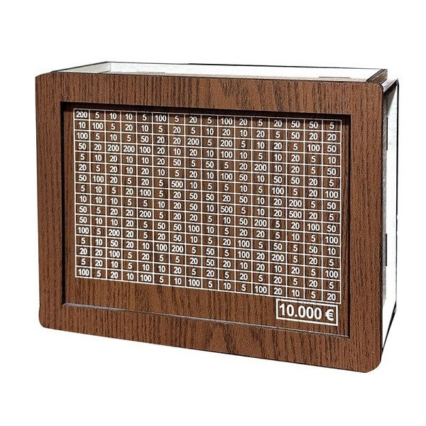 Ξύλινος DIY Κουμπαράς με Στόχο Αποταμίευσης έως 10000 Ευρώ - Καφέ