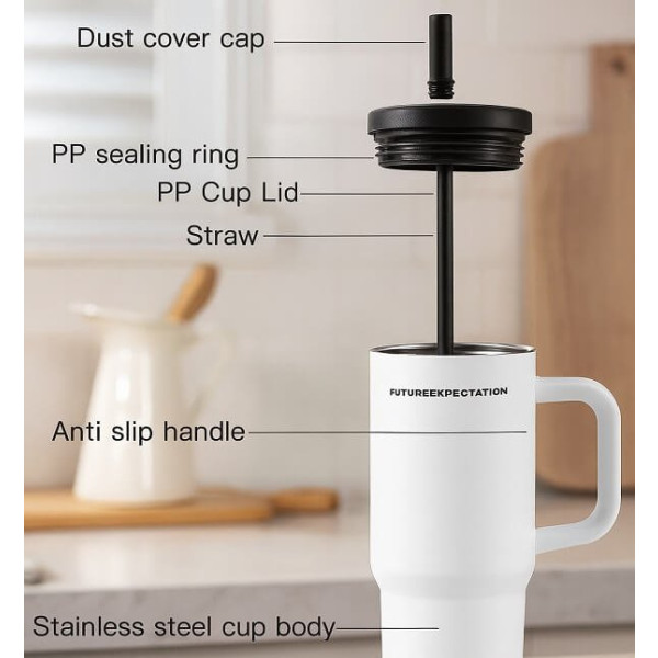 Ανοξείδωτο Ισοθερμικό Ποτήρι Θερμός - Handled Travel Tumbler - 710ml Γκρι