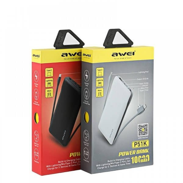 Φορητός Φορτιστής Power Bank Awei P51K 10000 mAh - Μαύρο